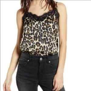 BP Leopard Print Silk Camisole with Lace Detailing